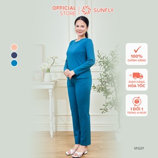  Đồ bộ mặc nhà nữ cotton áo dài quần dài bộ cotton cho mẹ trung niên thoải mái co dã SUNFLY SP2237 