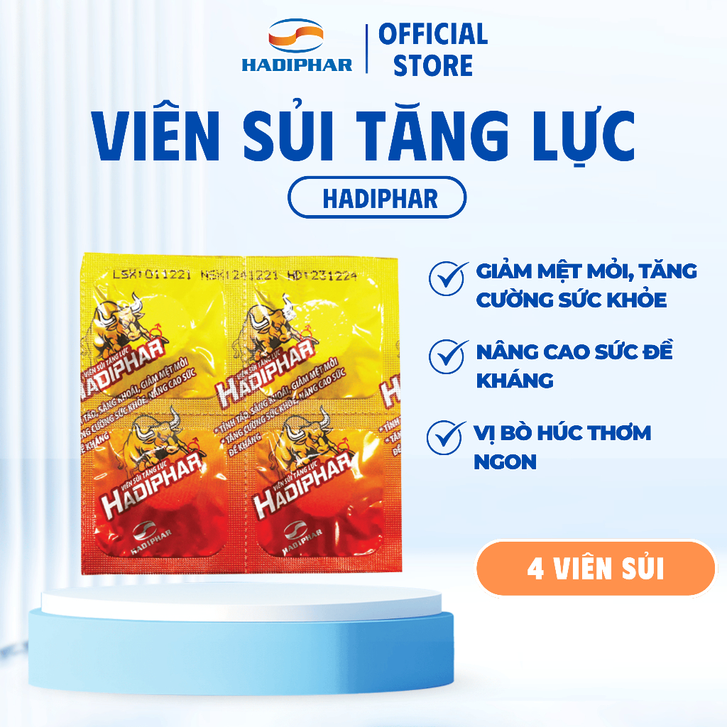 Viên sủi tăng lực vị bò húc Hadiphar bổ sung vitamin tăng sức đề kháng ( 4 viên )
