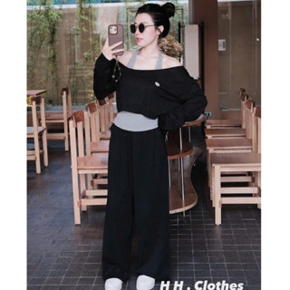 set đồ nữ quần dài,set đồ nữ sang chảnh,bộ len lông thỏ áo yếm kèm áo trễ vai quần suông 2 màu XD46