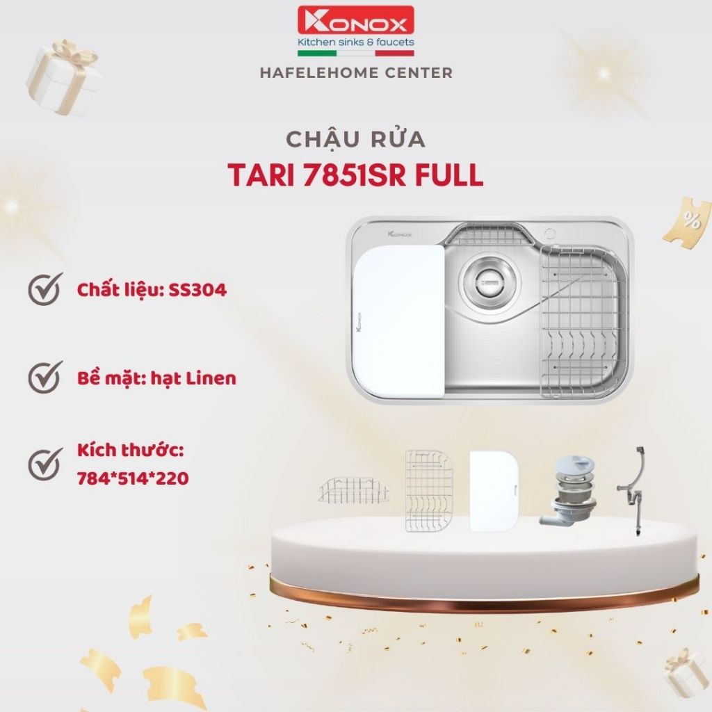 Chậu Rửa Bát Konox Tari 7851SR Basic/Full – Chậu Rửa Bát Bền Bỉ Cho Mọi Nhà Bếp