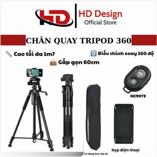  Chân Quay Máy Ảnh Điện Thoại Tripod kim loại 360° Tặng Kèm Remote túi đeo kẹp ĐT - Cao cấp - Chính Hãng HD Design 