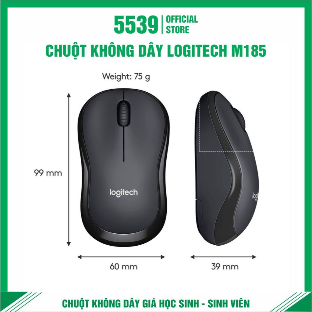 Chuột Không Dây Máy Tính Logitech M185 Chính Hãng Cổng Vào USB Tặng Kèm Pin AA - Shop 5539