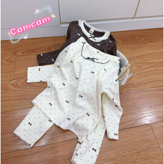   CAMCAM  Sét bộ quần áo dài tay nơ cổ ren chất cotton zip QC 