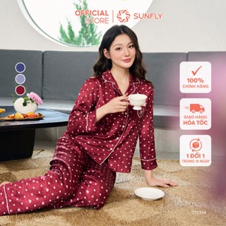  Bộ pijama nữ lụa gấm vân gỗ áo tay lỡ quần dài nhẹ nhàng SUNFLY ST9324 