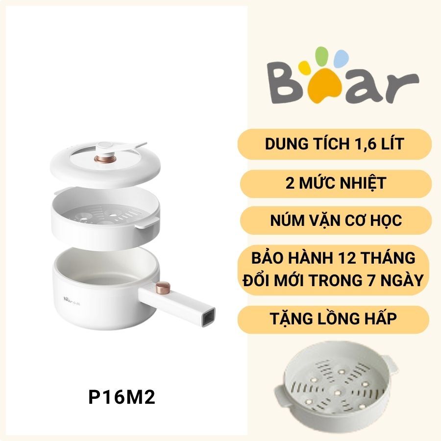 Nồi điện đa năng Bear P16M2 dung tích LỚN 3L chống dính CERAMIC Chất lượng cao, kèm khay hấp ,2 mức 