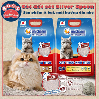  Cát vệ sinh cho mèo Silver Spoon siêu ít bụi khử mùi vón hút gói 8L 