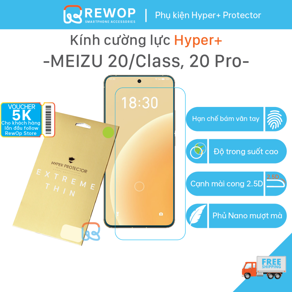 Cường lực HYPER+ cho MEIZU 20/Class, MEIZU 20 Pro -Trong suốt mượt mà siêu mỏng không khoét lỗ cam