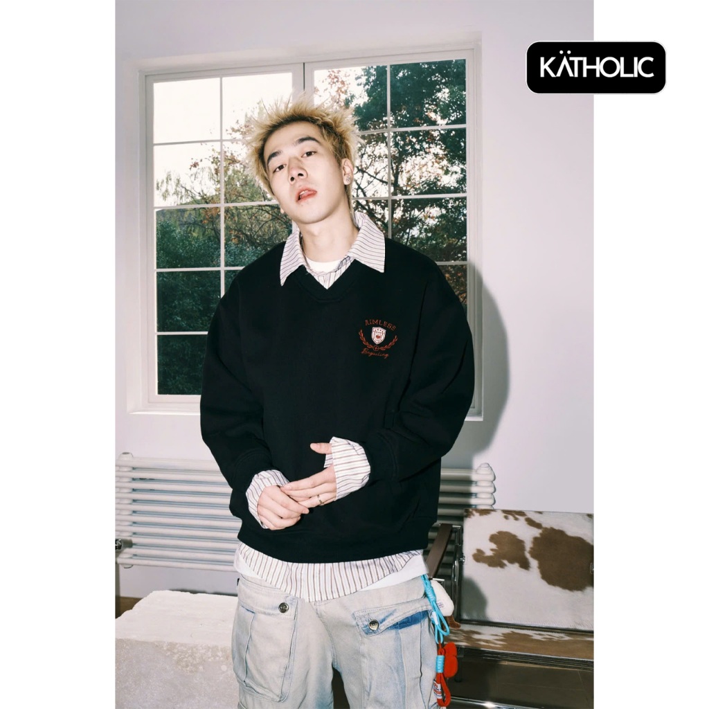 Áo Sweater Mix Sơ Mi Kẻ Nam Nữ Local Brand KATHOLIC Chất Liệu Nỉ Hai Da Form Rộng Oversize KAT033 | BigBuy360 - bigbuy360.vn