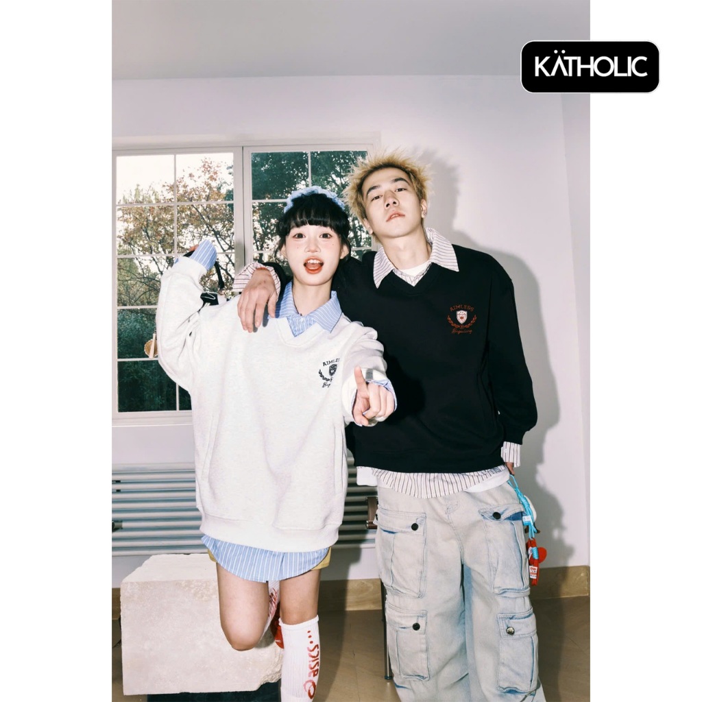 Áo Sweater Mix Sơ Mi Kẻ Nam Nữ Local Brand KATHOLIC Chất Liệu Nỉ Hai Da Form Rộng Oversize KAT033 | BigBuy360 - bigbuy360.vn
