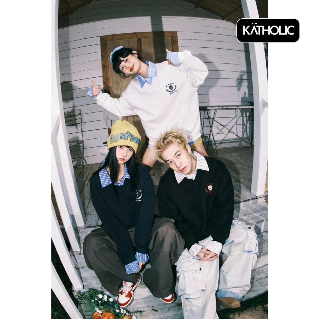 Áo Sweater Mix Sơ Mi Kẻ Nam Nữ Local Brand KATHOLIC Chất Liệu Nỉ Hai Da Form Rộng Oversize KAT033 | BigBuy360 - bigbuy360.vn