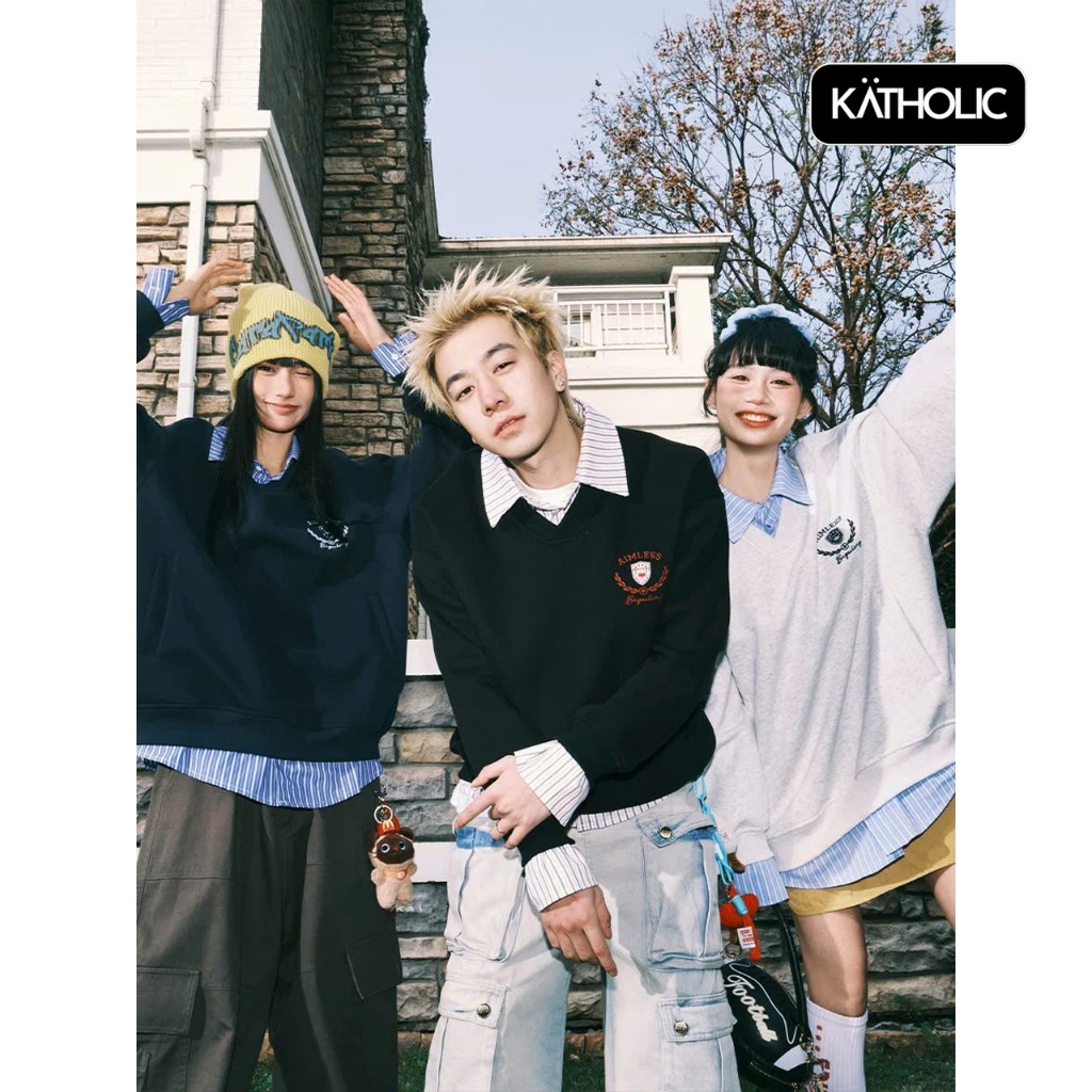 Áo Sweater Mix Sơ Mi Kẻ Nam Nữ Local Brand KATHOLIC Chất Liệu Nỉ Hai Da Form Rộng Oversize KAT033 | BigBuy360 - bigbuy360.vn