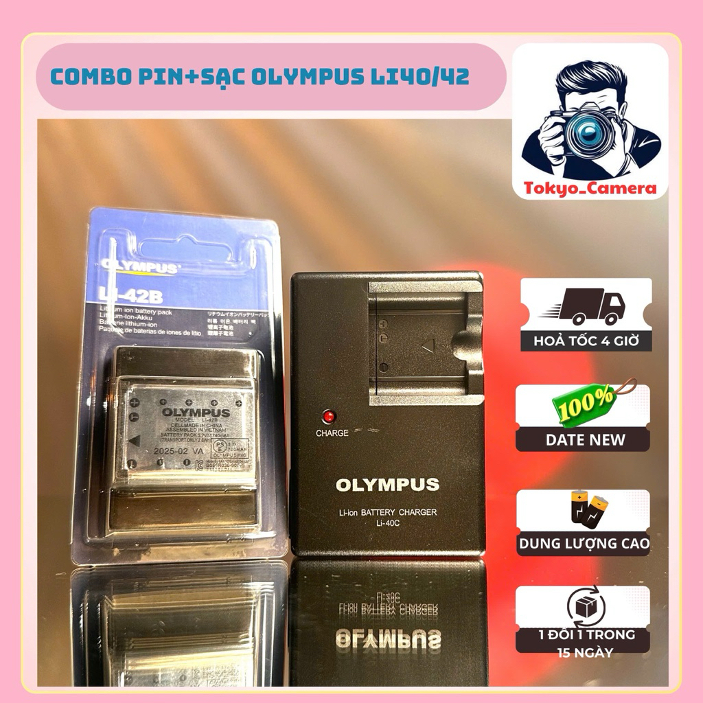 Bộ Sạc Pin Olympus Li40/42B ( Combo Hãng )dùng cho FE-150, FE-160, FE-190 • FE-220, FE-230, FE-240, 