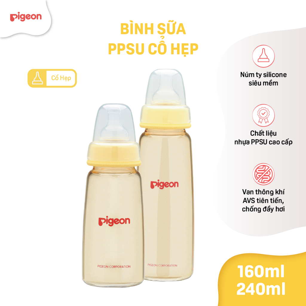 Bình sữa cổ hẹp PPSU Pigeon 160ml/ 240ml