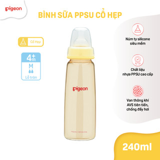 Bình sữa PPSU cổ hẹp Pigeon núm ti silicone siêu mềm chống sặc đầy hơi cho bé sơ sinh chính hãng