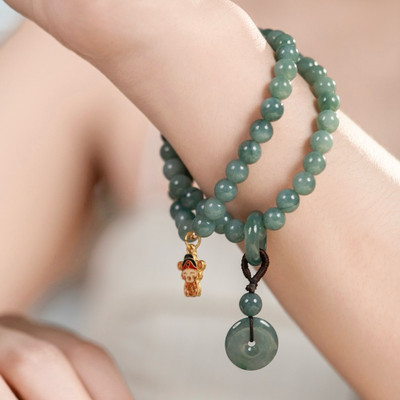 Vòng Tay Đôi Lam Ngọc Mix Charm Thần Tai Ngũ Điếu - Ngọc Trai Trường Thịnh