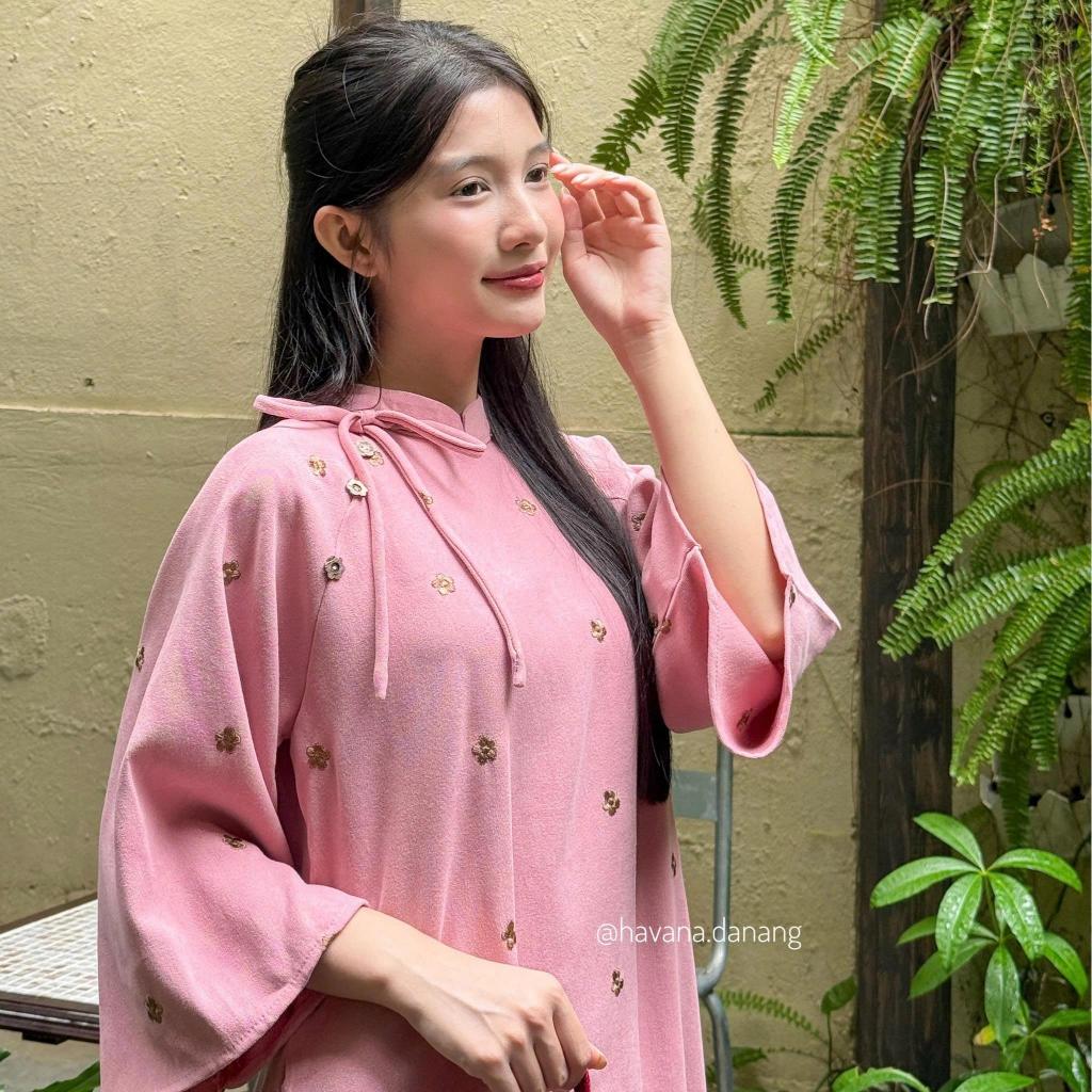(HAVANA) CÓ BIGSIZE - Áo dài nhung chéo ĐƯỜNG DAO thêu hoa kèm quần nhung  AD186 | BigBuy360 - bigbuy360.vn