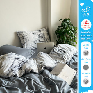 Bộ vỏ ăn mền ga gối GONI CHILL màu Trắng Cẩm Thạch - Ga drap giường bo chun cao 4-25cm kích thước 1m,1m2,1m4,1m6,1m8,2m2