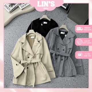  Áo khoác dạ măng tô dáng lửng cho nữ kèm dây đai phong cách Hàn Quốc mùa thu đông 