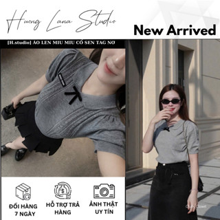   H.studio  ÁO LEN MIU MIU CỔ SEN TAG NƠ 