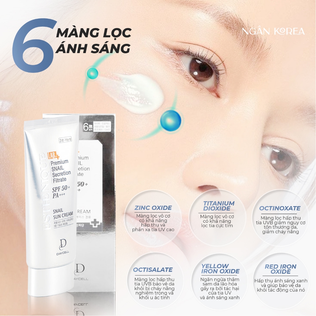 Kem chống nắng ốc sên 6 màng lọc dưỡng trắng cải thiện nếp nhăn 6 màng lọc Daycell SPF 50+ PA+++ 70ml | BigBuy360 - bigbuy360.vn