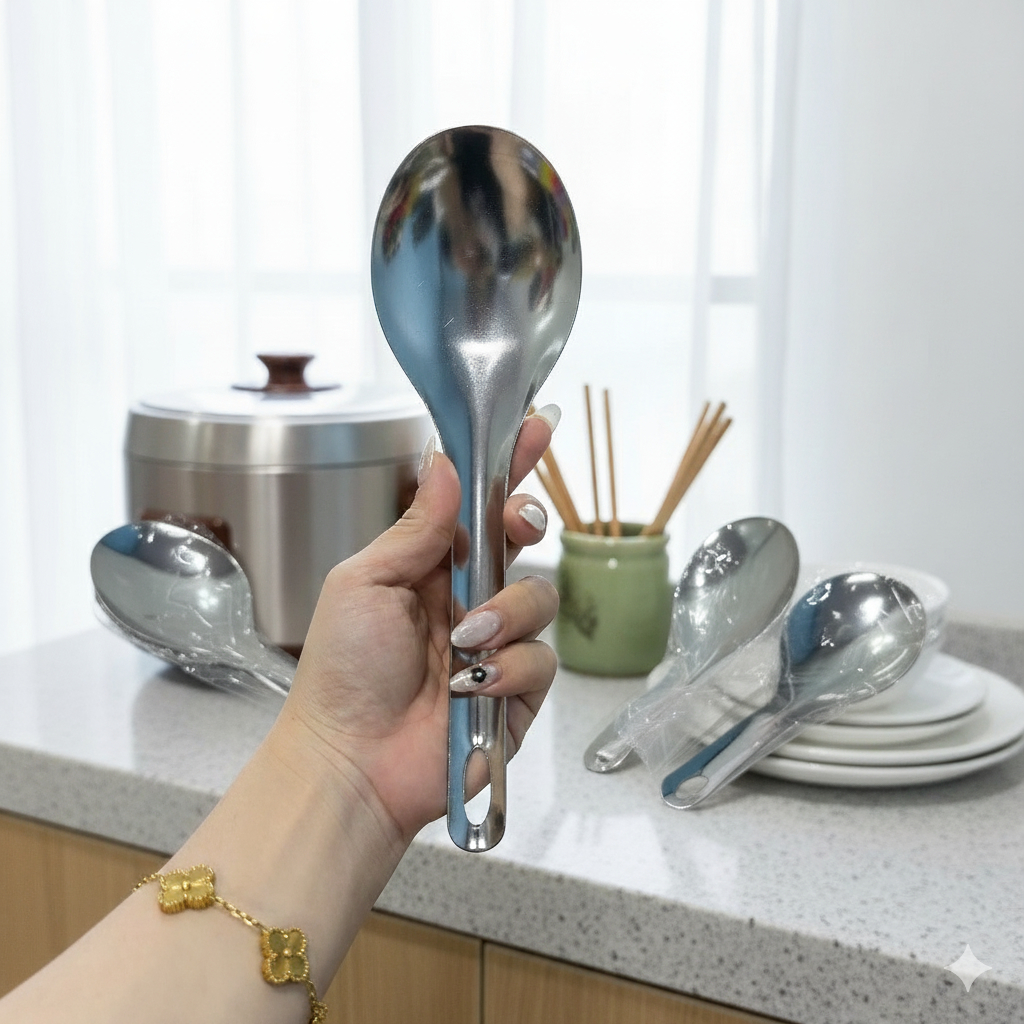 5c Vá xới cơm bằng inox - vá cơm inox, Muôi xới cơm dùng múc cơm - Hùng Home