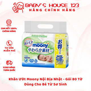  Combo 8 Gói Khăn Ướt Moony Nội Địa Nhật  Mẫu mới 76 tờ gói  