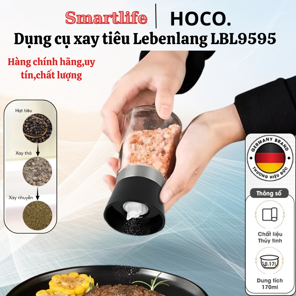 Lọ xay tiêu cầm tay thủy tinh, dụng cụ xay tiêu Lebenlang LBL9595, dung tích 170ml, nhỏ gọn, đa năng
