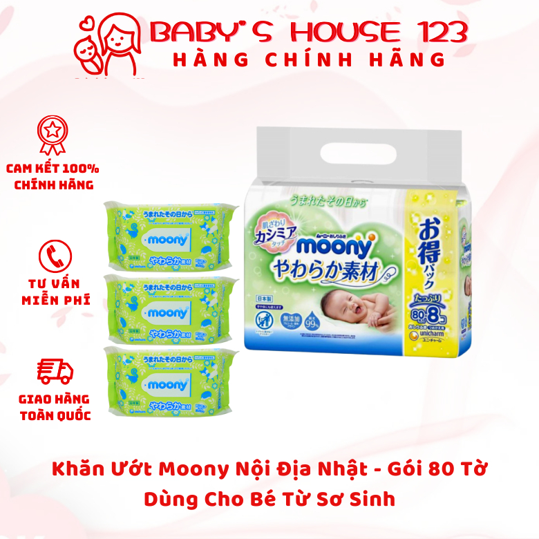 KHĂN GIẤY ƯỚT MOONY - 76 tờ/ bịch (Mẫu mới)