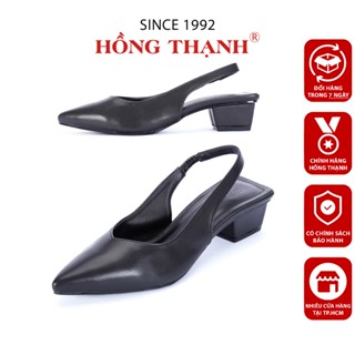  Giày Mũi Nhọn Nữ Gót Thấp HỒNG THẠNH Slingback Gót Vuông Cao 3 Phân Màu Đen Êm Chân - 5451 