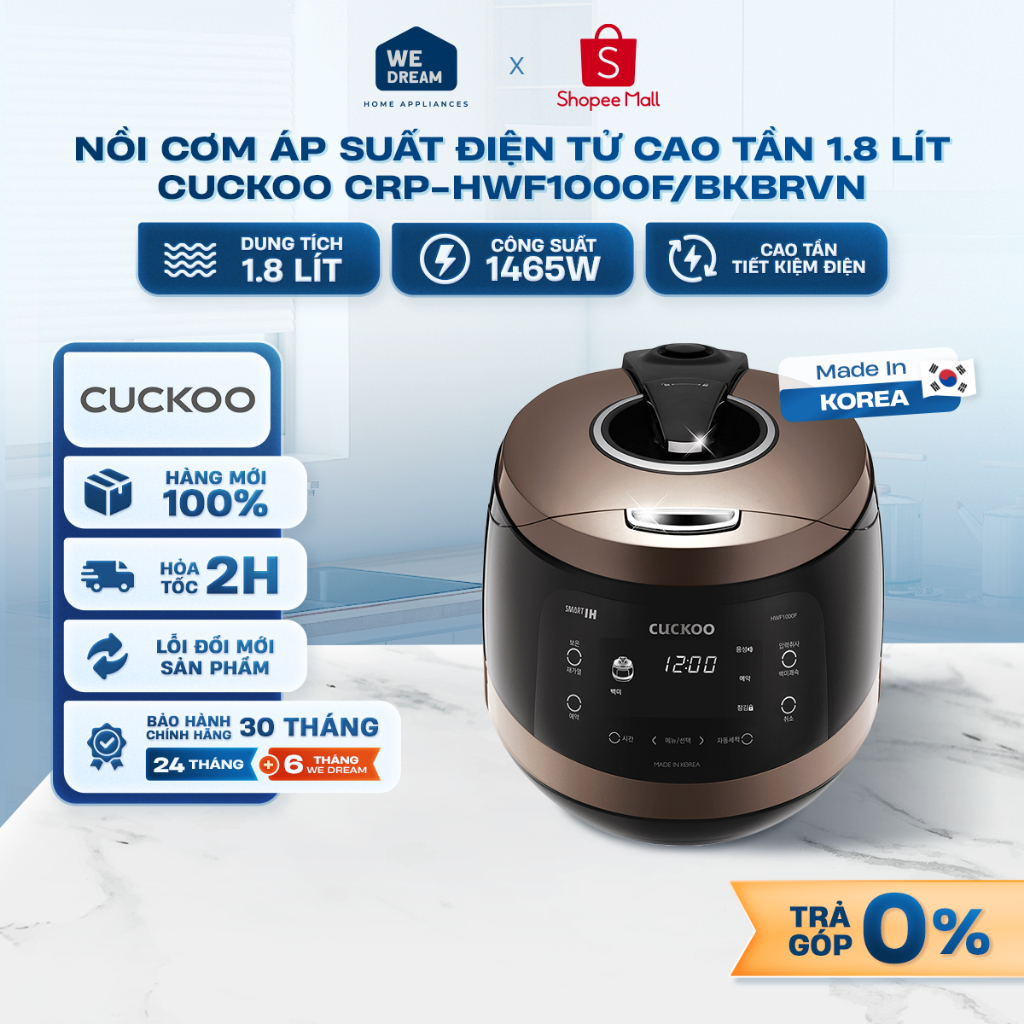 CRP-HWF1000F - Nồi Cơm Áp Suất Điện Tử Cao Tần Cuckoo 1.8 Lít CRP-HWF1000F/BKBRVN - Hàng Chính Hãng,