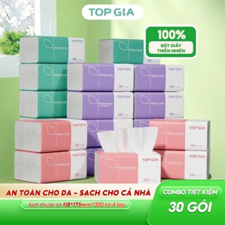 Giấy ăn rút cao cấp Top Gia thùng 30 gói/16 gói/46 gói/20 gói 4 lớp mix 3 màu cực xinh
