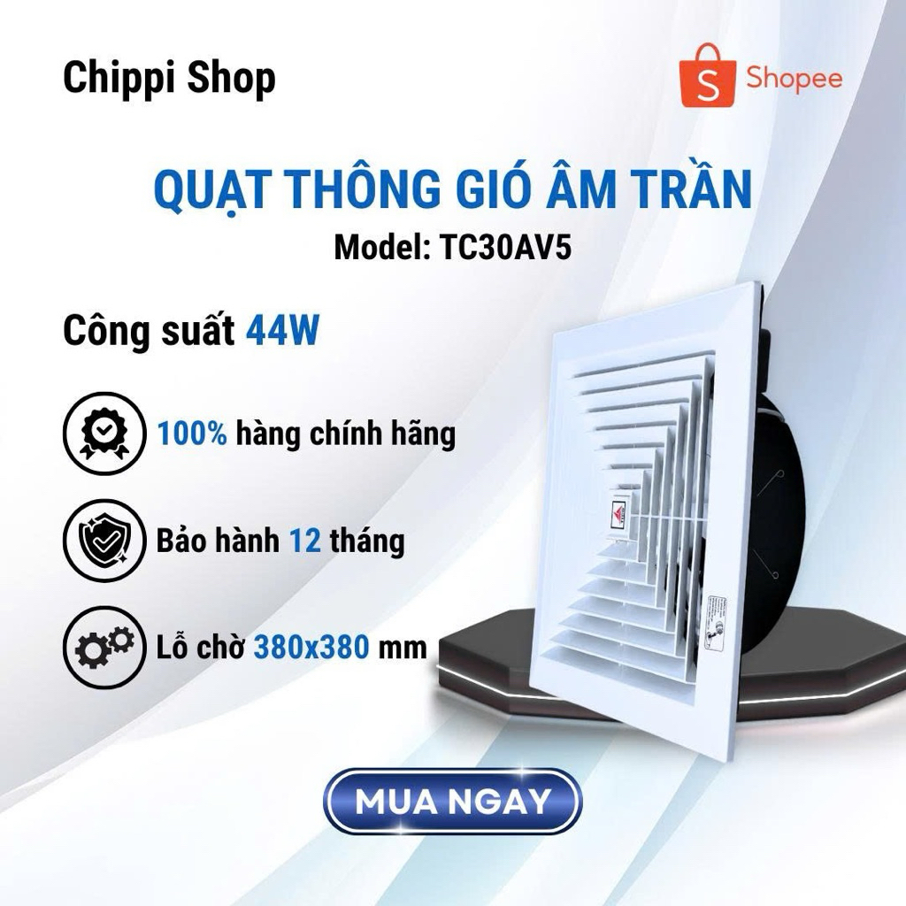 Quạt hút trần thẳng TICO TC30AV5 - Công suất 44W - Lỗ chờ 380 x 380 mm - Bảo hành 12 tháng – Hàng chính hãng