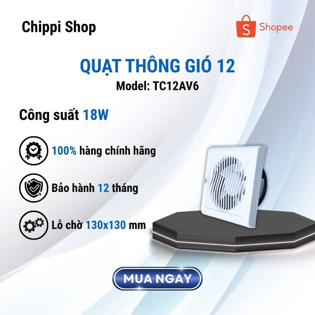 Thông gió nhỏ gắn tường TICO TC12AV6 - Công suất 18W - Lỗ để trần 130 x 130 mm - Hàng chính hãng - bảo hành 12 tháng