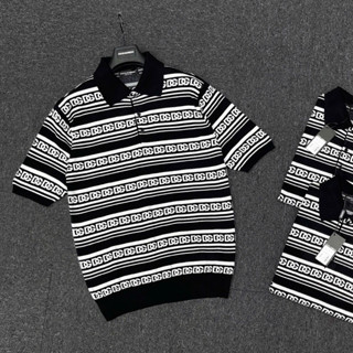  Áo polo len nam nữ PB vải len dệt hoạ tiết kẻ sọc vằn logo Đôn Chề monogram dày dặn basic boy phố PL190P 