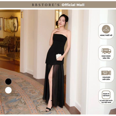 BBSTORE'S Đầm Cúp Ngực Tiệc Dài Xẻ Tà Chất Thun Cotton Dày - D4390B