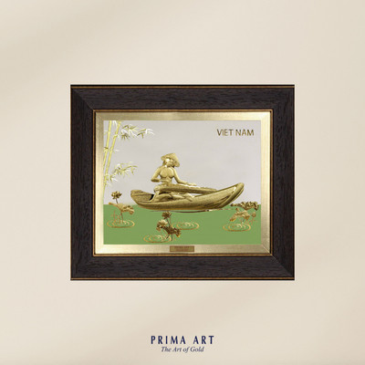 Tranh treo tường Mỹ Nghệ Phủ Vàng 24K PRIMA ART - Cô Gái Việt Nam Và Đàn Tranh - Size 18x20 cm - CGS-0596-03