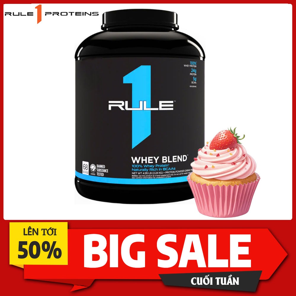 Rule 1 Whey Blend – Sữa Whey Protein 5lbs Vị Ngon, Hỗ Trợ Xây Dựng Cơ Bắp Nhanh vị Dâu