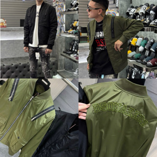 Áo Khoác Gió Nam DSQ Trần Bông Mix Khóa Cổ Cực Nổi - Áo Khoác Nam DSQ Trần Bông Thêu Chữ Siêu Ấm