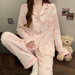   Sẵn  Bộ ngủ pyjama nữ dài tay hoạ tiết nhiều màu cotton co giãn mặc nhà 