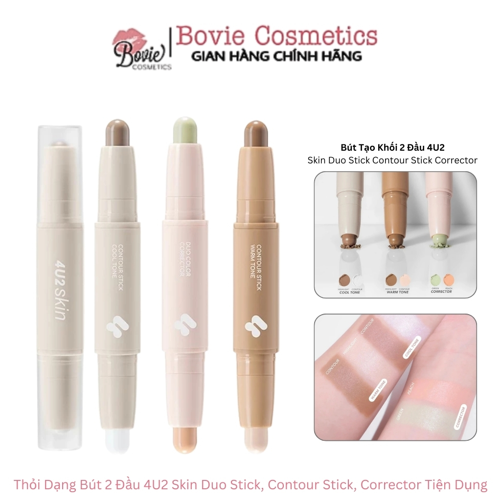 Tạo Khối Bắt Sáng Thỏi Dạng Bút 2 Đầu 4U2 Skin Duo Stick, Contour Stick, Corrector Tiện Dụng