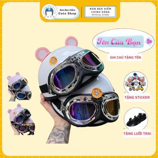 [TẶNG IN TÊN] Nón Bảo Hiểm Nửa Đầu Kính Phi Công Kèm Phụ Kiện Tai Gấu Gắn Nón Bảo Hiểm Cute, Mũ Bảo Hiểm 1/2 Đầu Dễ Thươ