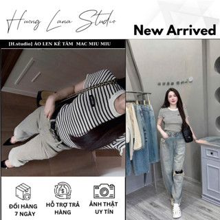   H.studio  ÁO LEN KẺ TĂM  MAC MIU MIU 