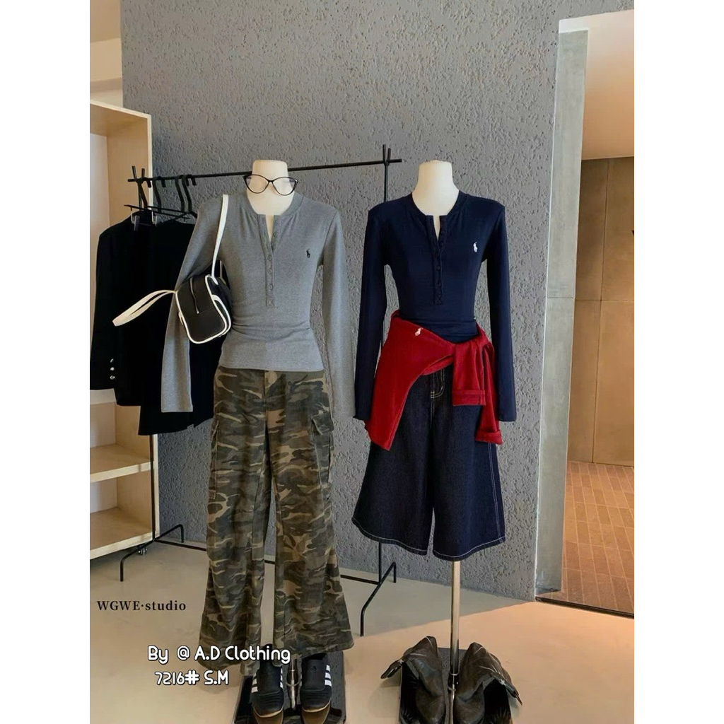 Áo phông ôm dài tay thêu ngựa WGWE 7216