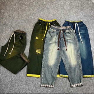   Quần cho nấm  Quần jean dáng baggy Titistore95 dài 85-87cm chất jean mềm có túi cạp chun lưng cao ms:498 