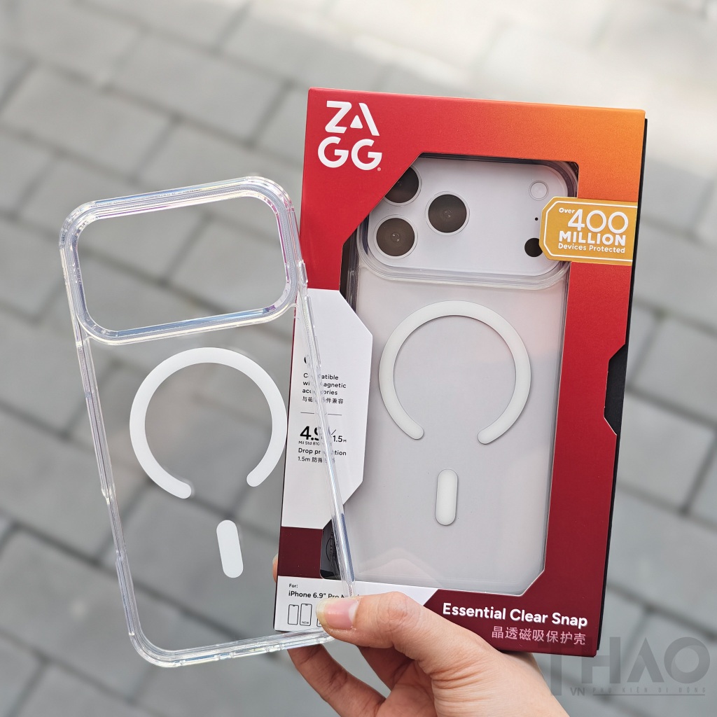 Ốp lưng ZAGG trong suốt chống sốc dành cho iP, viền dẻo chống sốc, mặt lưng cứng chống ố vàng