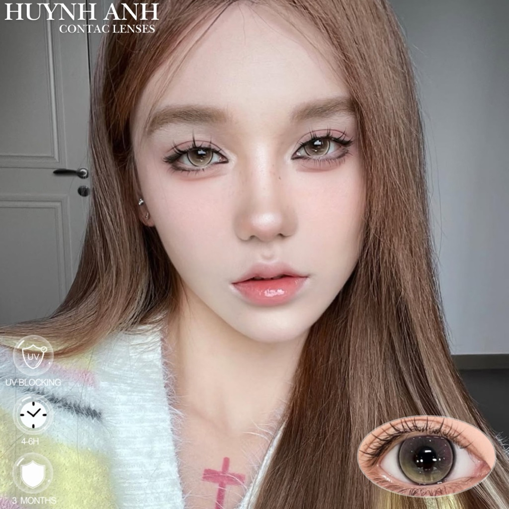 Lens Mắt Kính Áp Tròng nâu vàng tây viền đen jade brown Dia 14.2mm Gdia 14.0mm