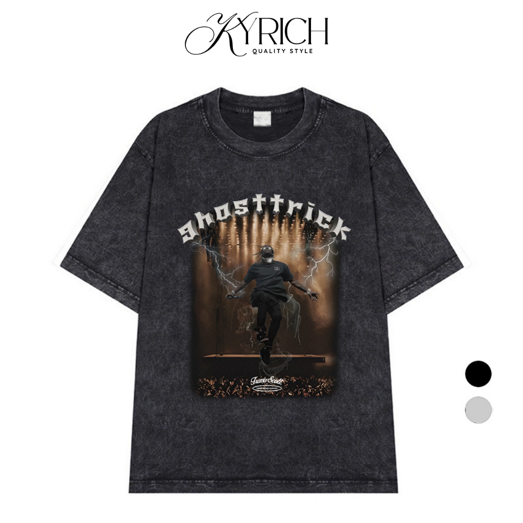 Áo Thun Wash Kyrich Premium Tee Ghost Trick Concert Travis Scott Black White