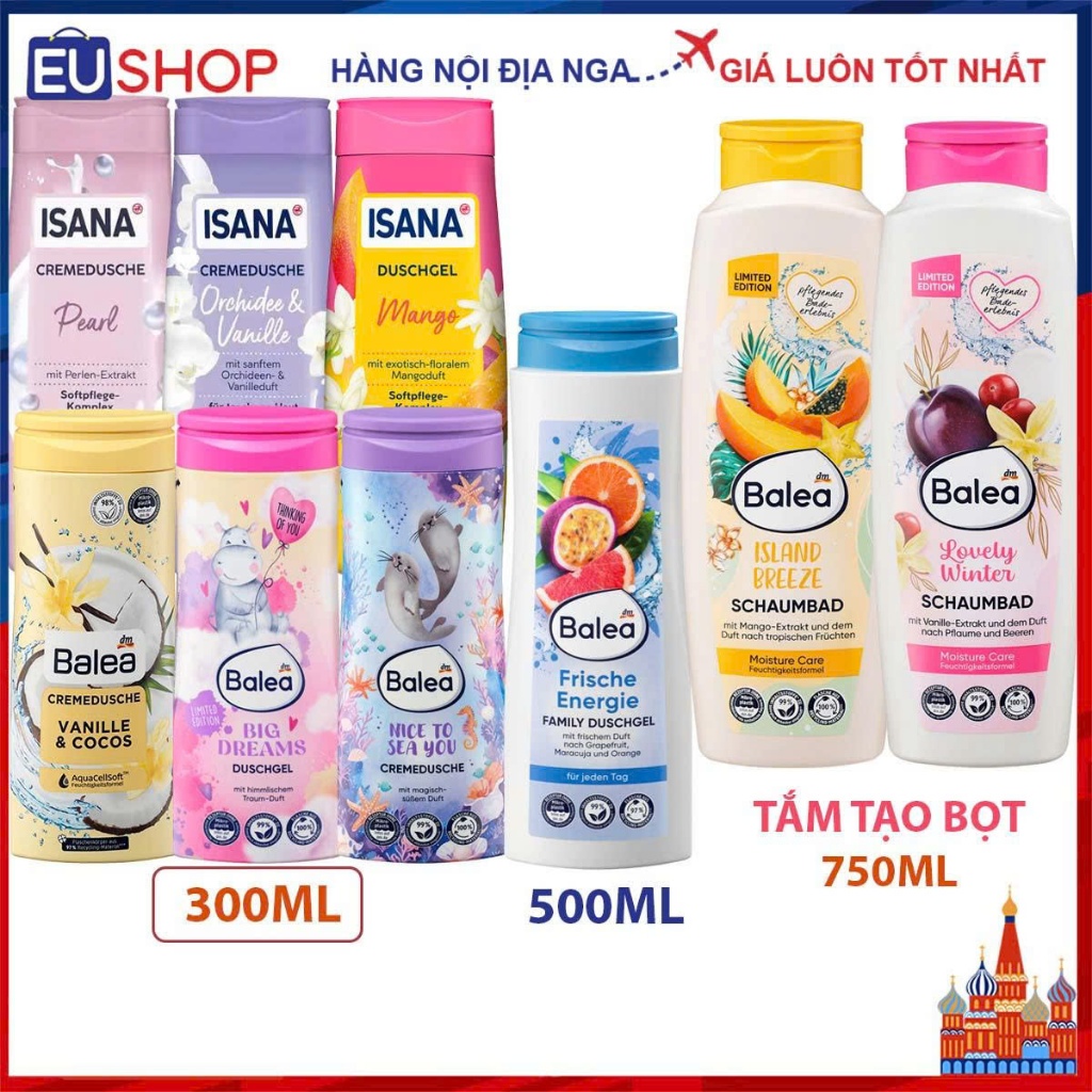Sữa tắm Balea & Isana Đức - Sữa tắm thuần chay Vegan chai 300ml, 500ml và 750ml