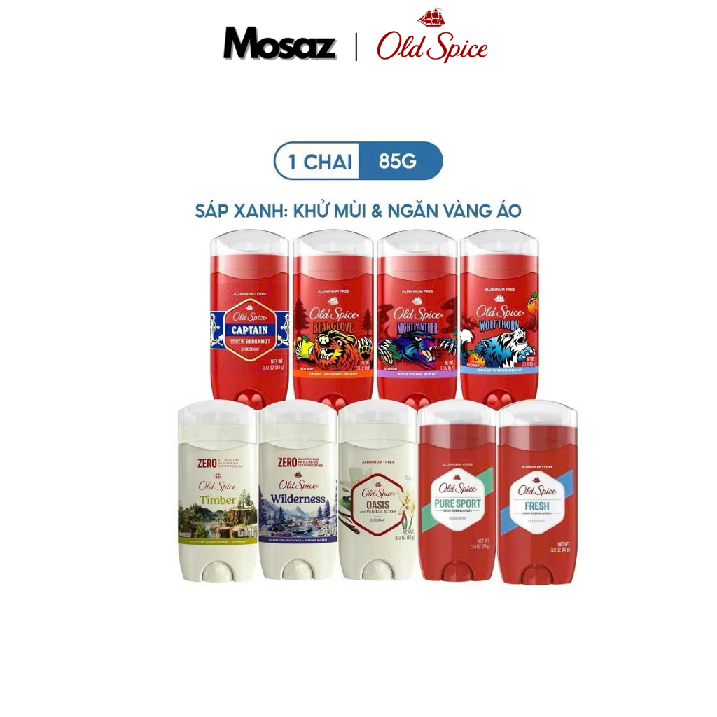 Sáp Khử Mùi Old Spice nhiều mùi hương 85g (Sáp xanh)