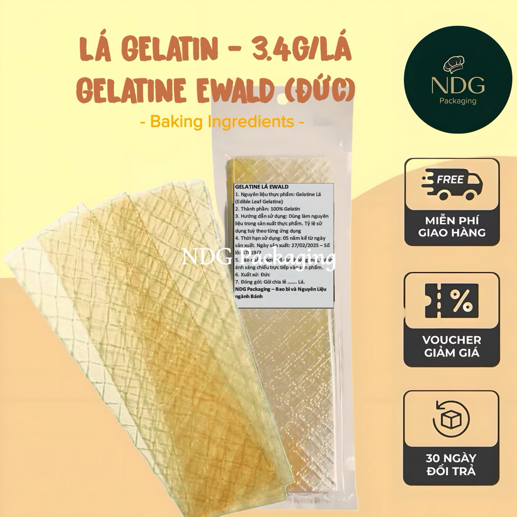 Lẻ 5-10 Lá Gelatine Ewald (Đức) | Gelatine tạo đông khúc bạch, bánh mousse, tiramisu, thạch